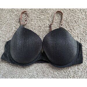 Victorias Secret Black and Gold Metallic Push Up Full Coverage T-Shirt Bra 40C